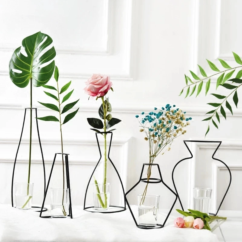 

1Pcs Retro Iron Line Flowers Vases Nordic Style Metal Plants Stand Holder For Home Garden Decor Flower Pots Birthday Party Gifts