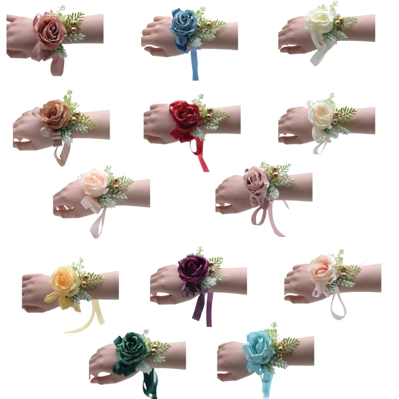 

Sophistication with Bridesmaid Sister Hand Flower Bracelets Adorned with Artificial Colorful Wedding Roses for Ceremony