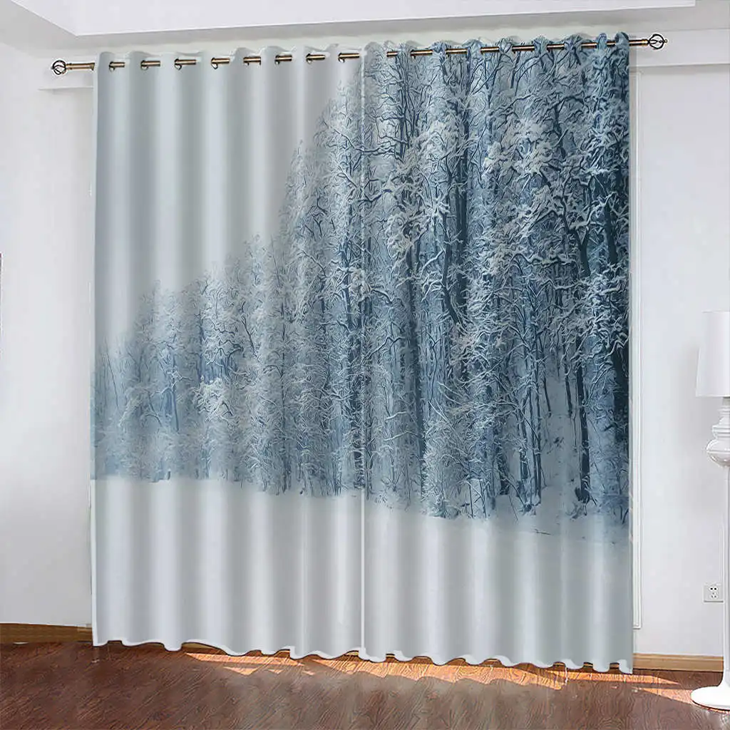 

Modern Snow Scene 3D Printing Bedroom Living Room Shade Curtain Cortinas De Sala Snow Mountain Blackout Curtains