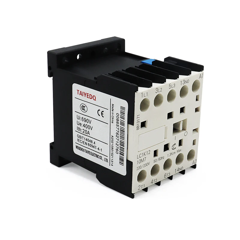 CJX2-K Mini AC Contactor Din Rail 1P 1NO 1NC Coil Voltage 220V 50/60Hz 6A 9A 12A