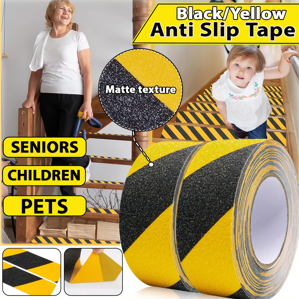 1pc Anti Slip Safety Grip Tape, Non Skid Tread for Stairs, Steps, Floors, Caution Dangerous Zones, Indoor and Outdoor Use