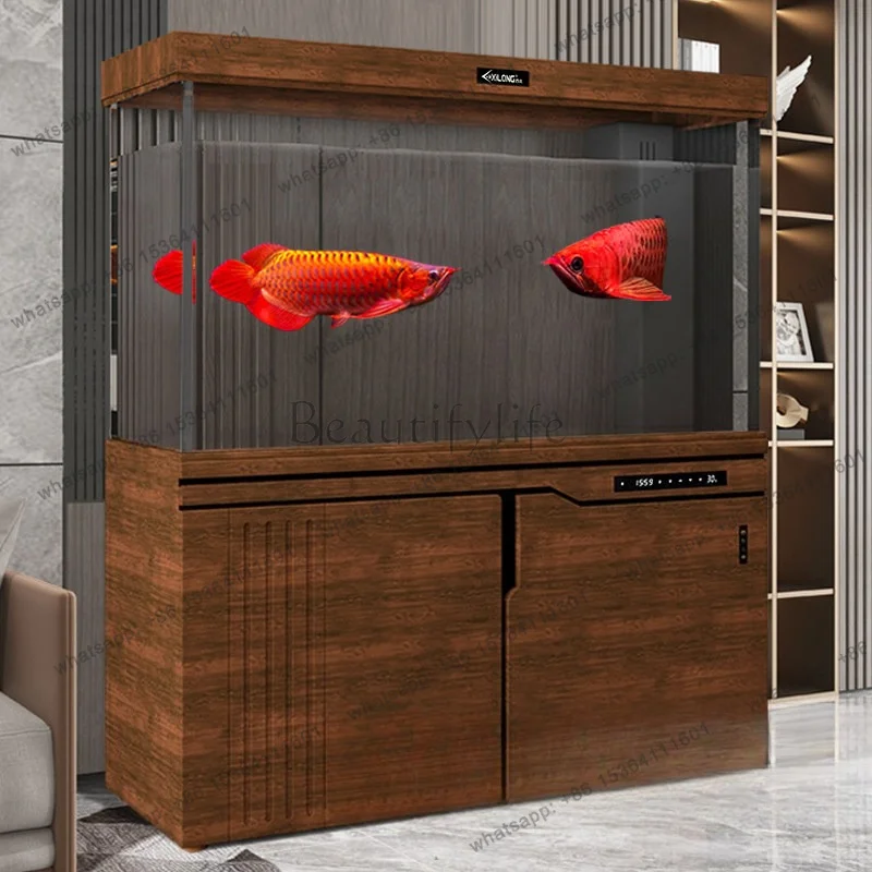 FG Floor-Standing Water Change-Free Aquarium, Bottom Filter Eco Fish Tank Ultra Clear Glass for Living Room Partition Screen JT4