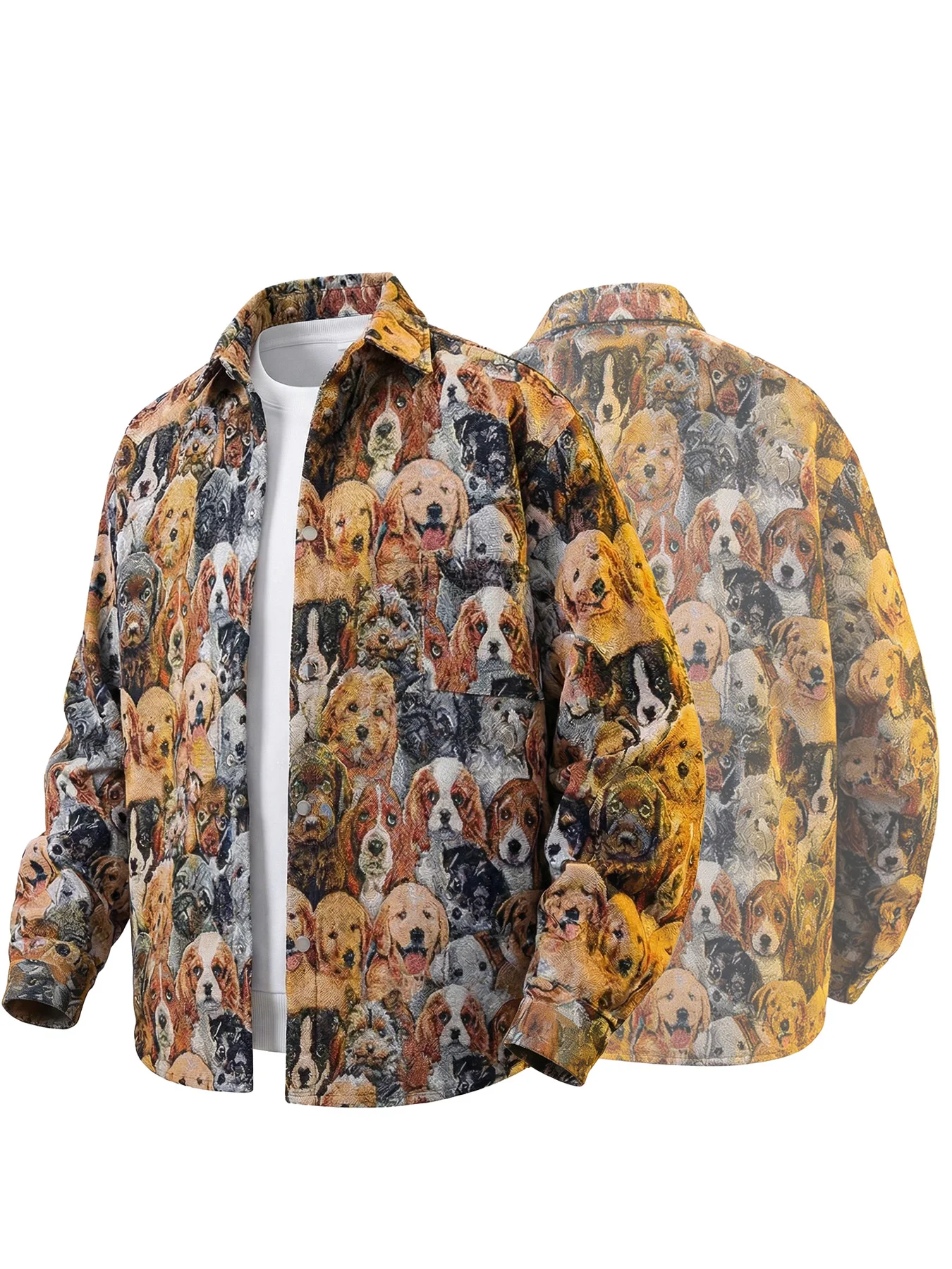 

Весенне-осенняя мужская жаккардовая куртка с милой собакой и воротником-поло, повседневное пальто, американская модная куртка с длинным рукавом