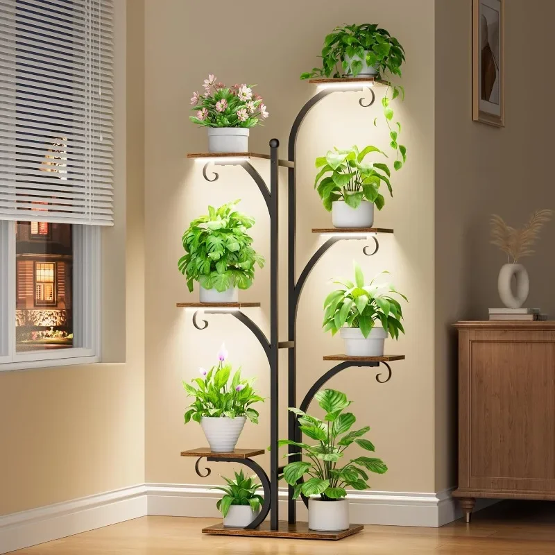

7-Tier Plant Stand Indoor with Grow Light, 63'' Tall Metal Corner Plant Shelf for Multiple Plants and Flowers