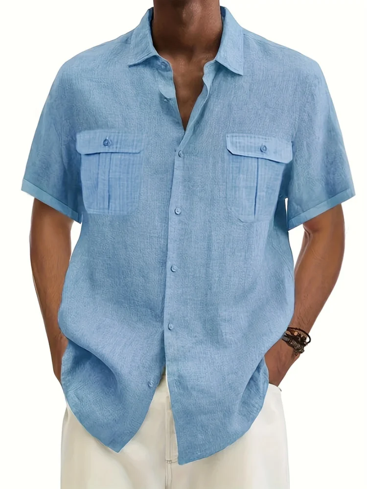 

Men's clothing breathable cotton and linen shirts outdoor casual Hawaiian shirts simple fashion short-sleeved shirts