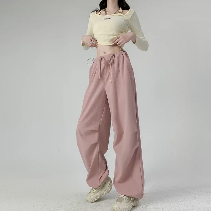 

Spring Autumn New High Waist Casual Pants Elegant Solid Color Loose Wide Leg Pants Korean Fashion Drawstring Sweat Pants