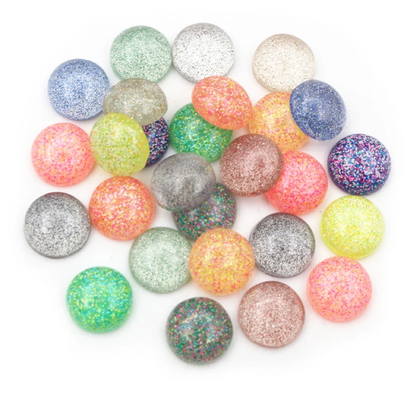 40pcs/lot 12mm Mix Colors Built-in Metal Transparent Cute Flat Back Resin Cabochon For Bracelet Earrings DIY Jewelry Accessories