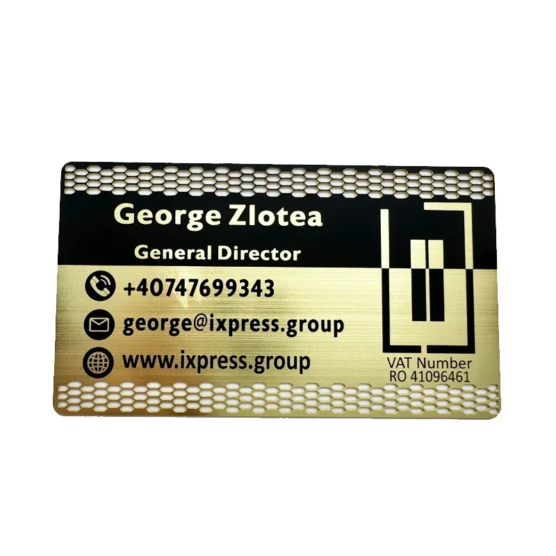 

Custom Engraved Logo Stainless Steel Laser Cut Name Cards Gold Brushed VIP Membership Metal Business Cards