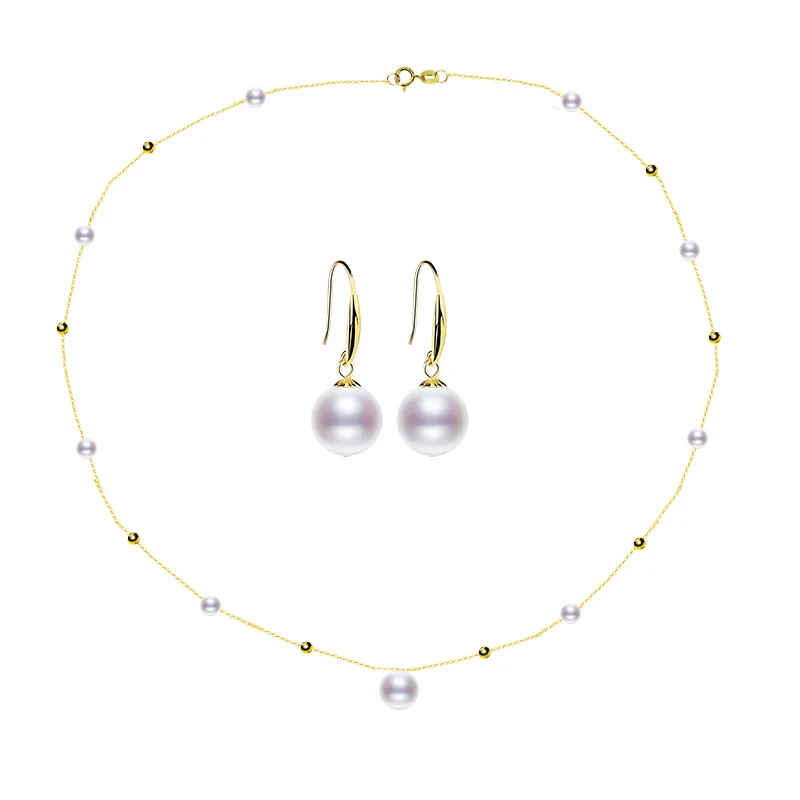 

NYMPH 18K Gold Pearl Jewelry Set Natural Freshwater Pearl Necklace Pure AU750 Earrings for Women Wedding Gift t424
