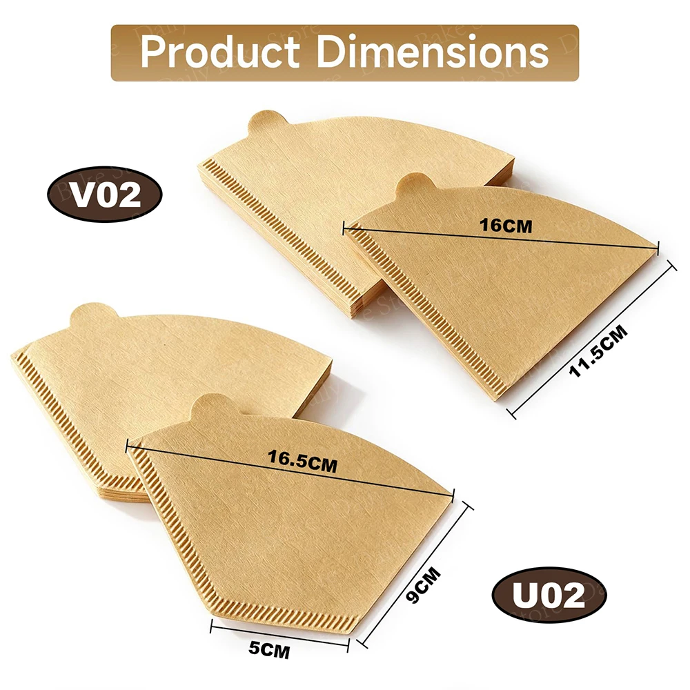 Size2 Cone Coffee Paper Filters, V-Shape for V60 02, U-Shape for Pour Over & Drip Coffee Maker, #2 Natural Paper Filters 2-4Cups