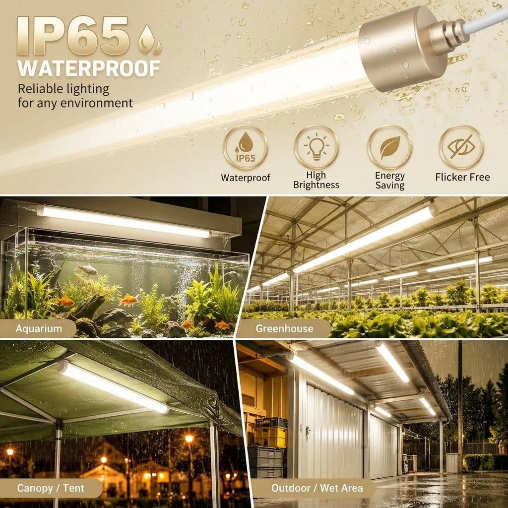 10Pcs IP65 Waterproof LED Tube Light 2FT 3FT 4FT 5FT Integrated Linear Batten Light AC85-265V for Garage Greenhouse Aquarium