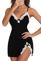 Sexy Sleepwear Women Lace Silk Satin V-Neck Nightgown Split Hem Soft Lingerie Night Dress Sleeveless Sleepwear Female Clothes - Image 4