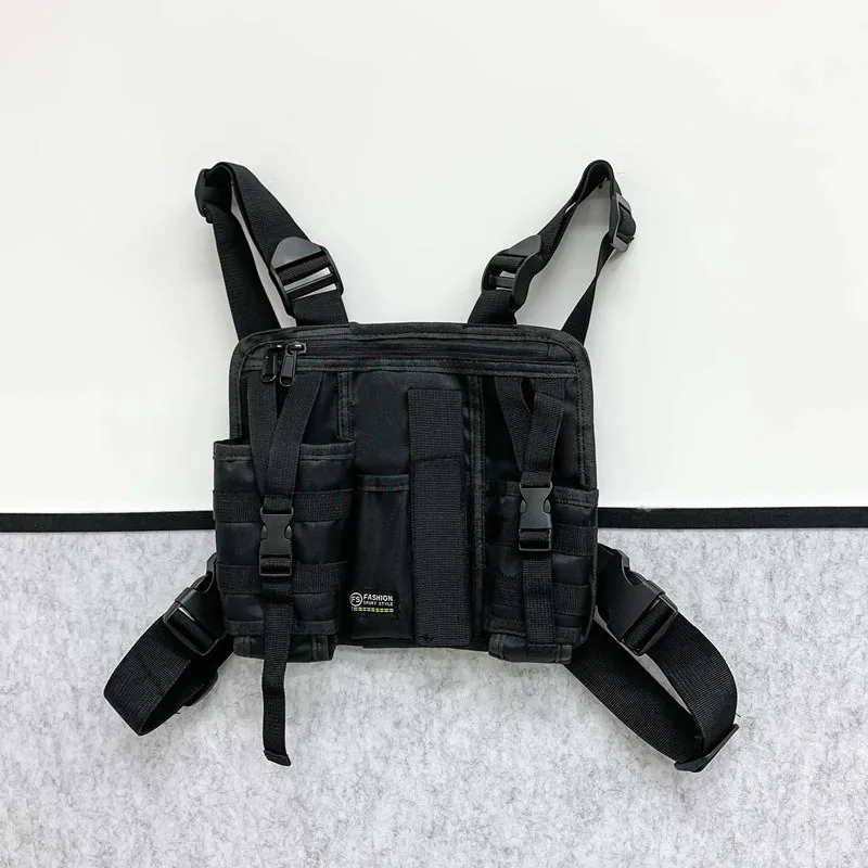 Outdoor Nylon Shoulder Bag Multi Pocket Trendy Functional Backpack Multifunctional Vest Chest Bag Travel Commute Sports Backpack