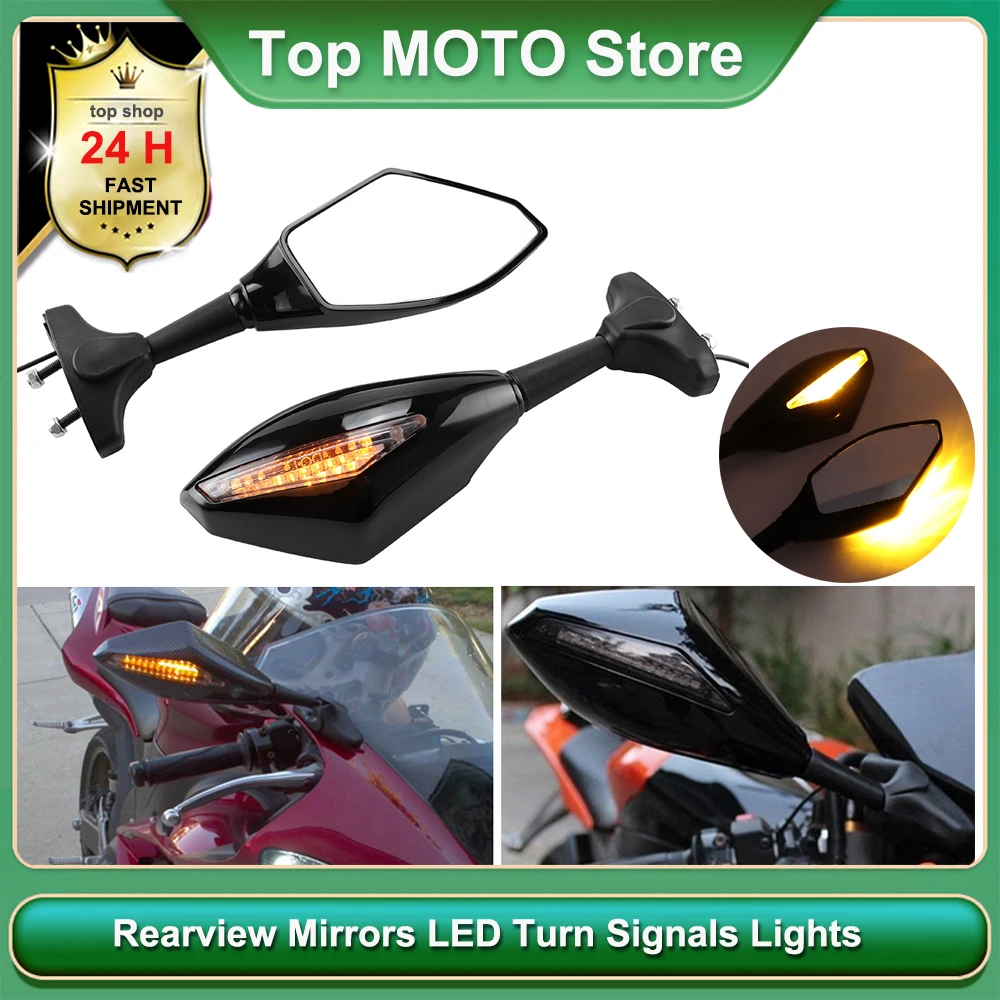 

Motorcycle Rearview Mirrors with LED Turn Signals Lights for Hyosung GT125R GT250R GT650R Kawasaki Z750S Ninja 250R 650R Honda