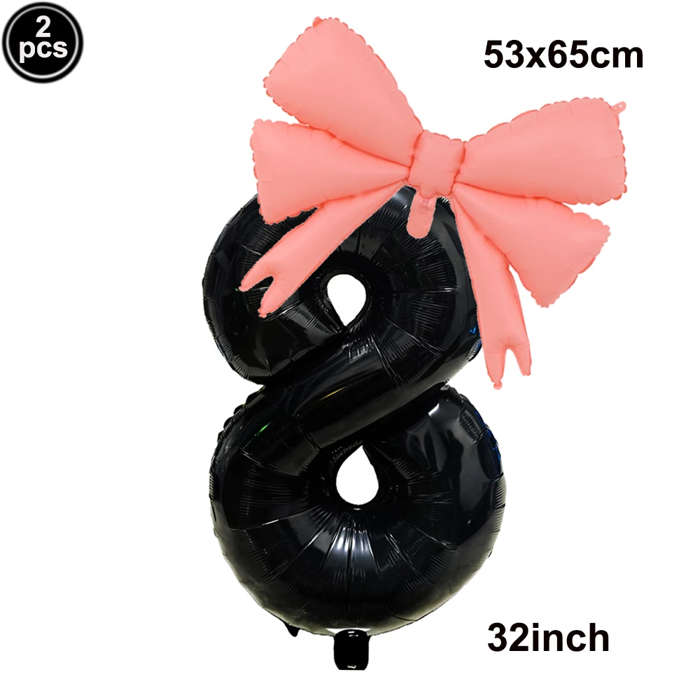 32Inch Black 2 Birthday Number Balloons Girls Princess Birthday Pink Bownot Balloons Baby Shower Decorations Jumbo Number Ballon