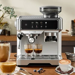 Electric Italian Coffee Machine with Grinder Milk Frother 15bar Pump Pressure Semi-automatic Espresso Machine