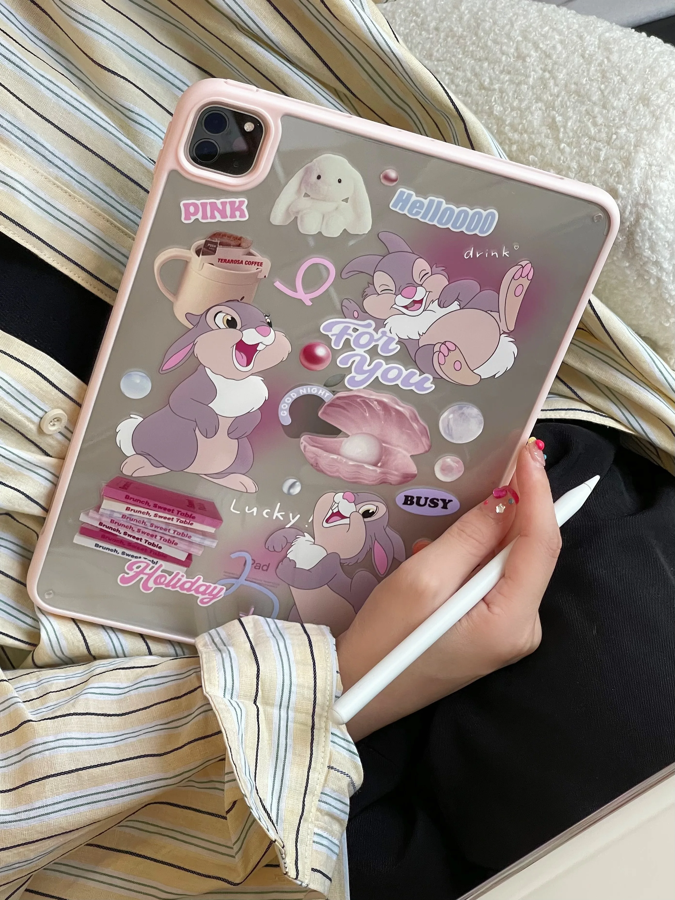 For IPad 9 8 Seventh Generation Air 2 3 4 5 6 10.9 Pro 11 Cute Cartoon Disney Rabbit Acrylic Case Tablet PC Protective Cover