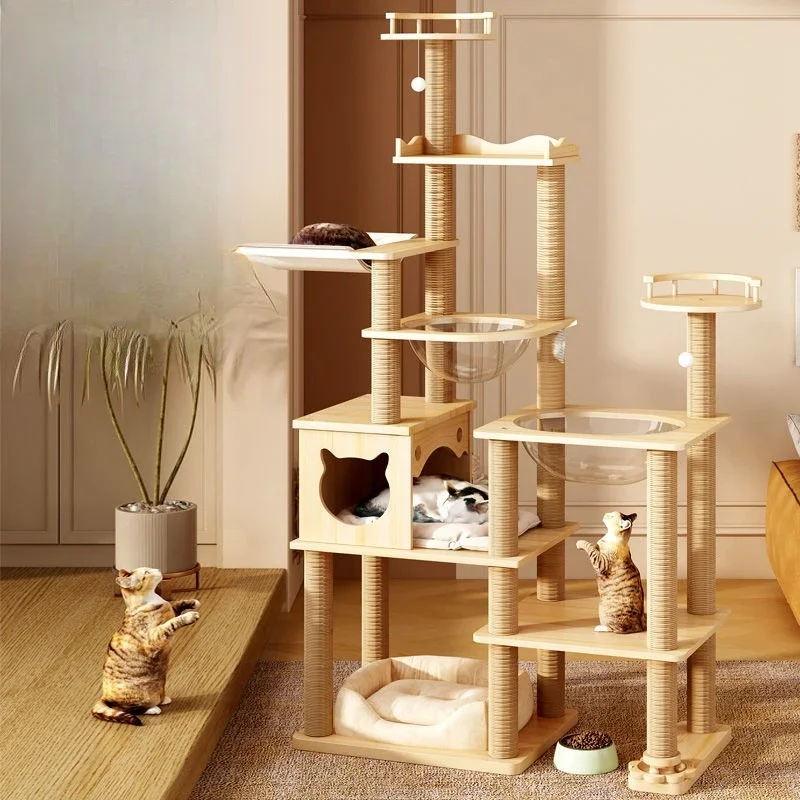 Cat climbing frame Solid wood cat, scratching column Big cat Sisal column Cat, climbing frame Tree house, cat scratching