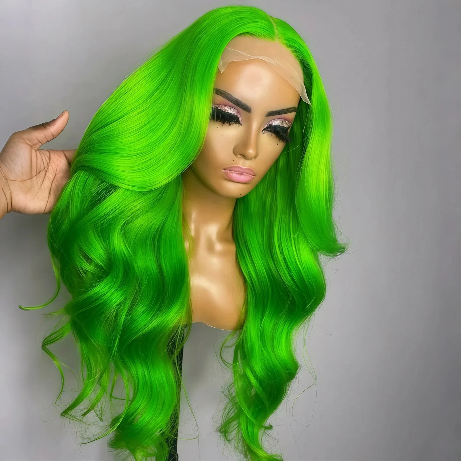 

Neon Green 13x4 HD Lace Front Synthetic Wig Body Wave Pre Plucked Natural Hairline Glueless Heat Resistant Fiber Wigs for Women
