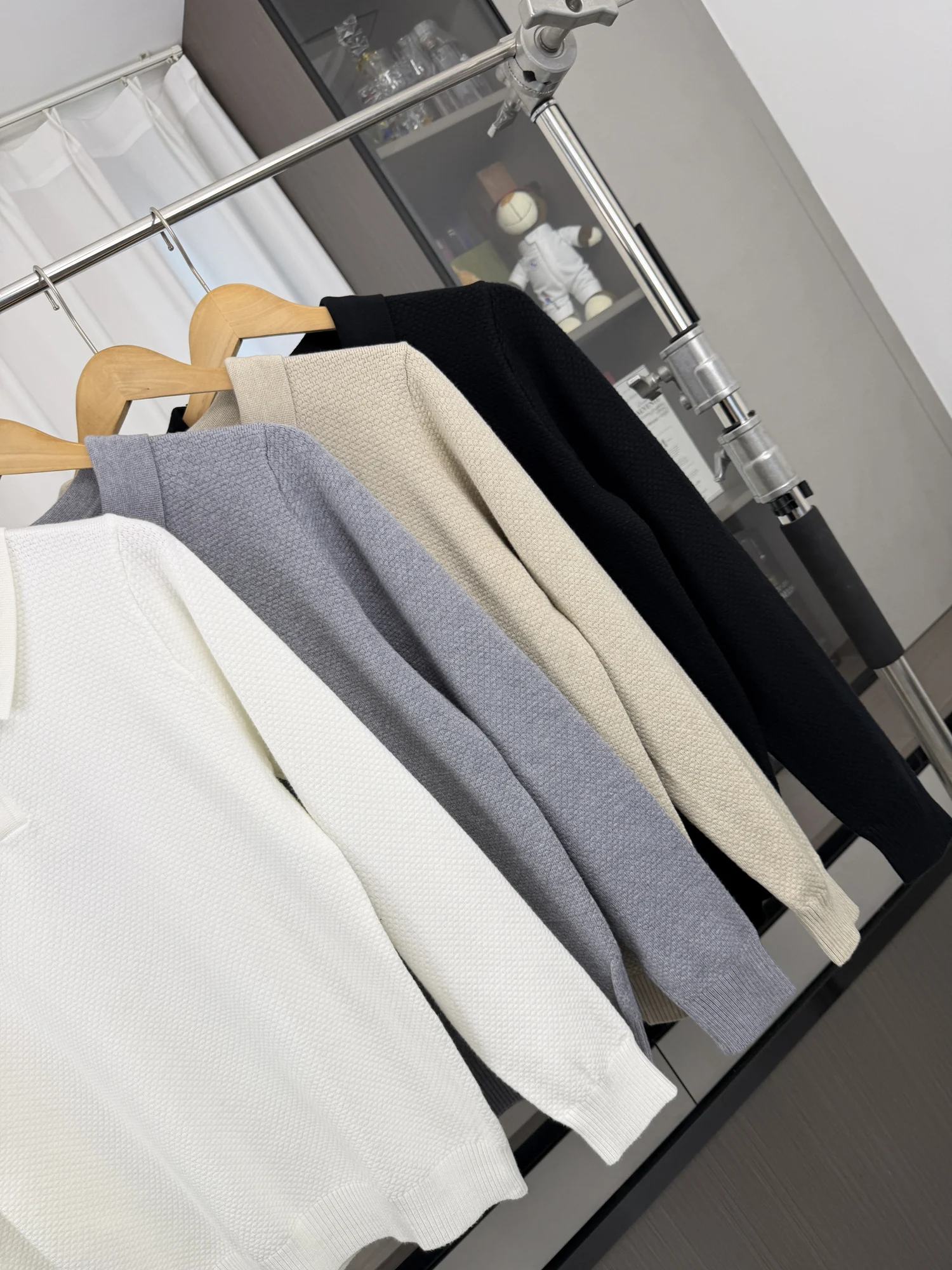 Men's Knitted Long Sleeve  Shirt Casual Diamond Pattern Breathable Loose Fit Autumn Winter Fashion H-Brand Other Material