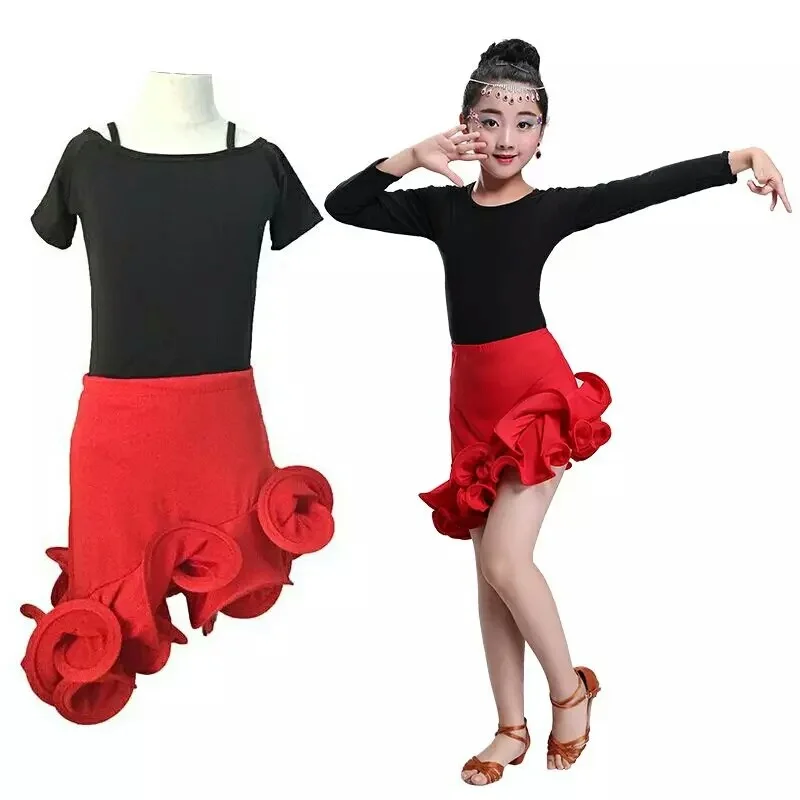 Children Dress for Dancing 2022 Latin Short Full Sleeve Salsa Tango Kids Dance Costume Skirt Ballroom Cha Cha Dance Clothing