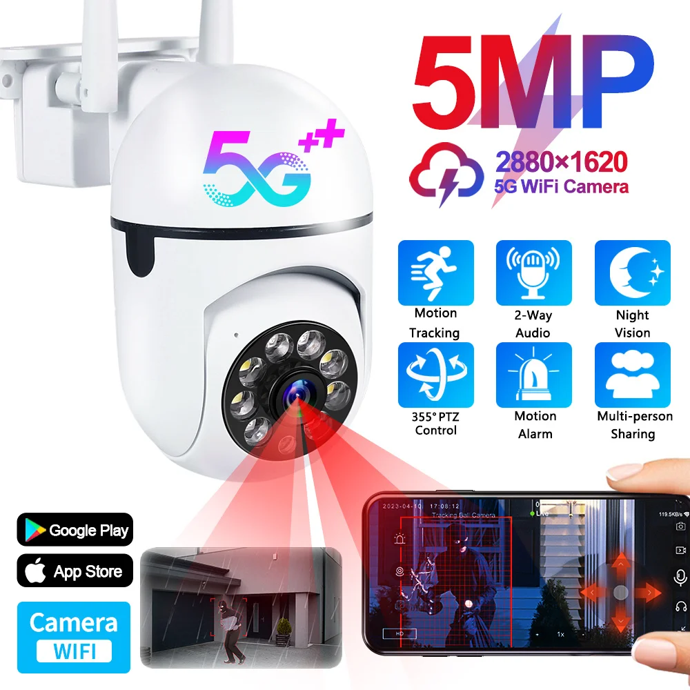 DIDSeth 5MP PTZ WIFI IP Camera Outdoor Dome CCTV Security Human Tracking Color Night Vision Security IR Home Surveillance Cam