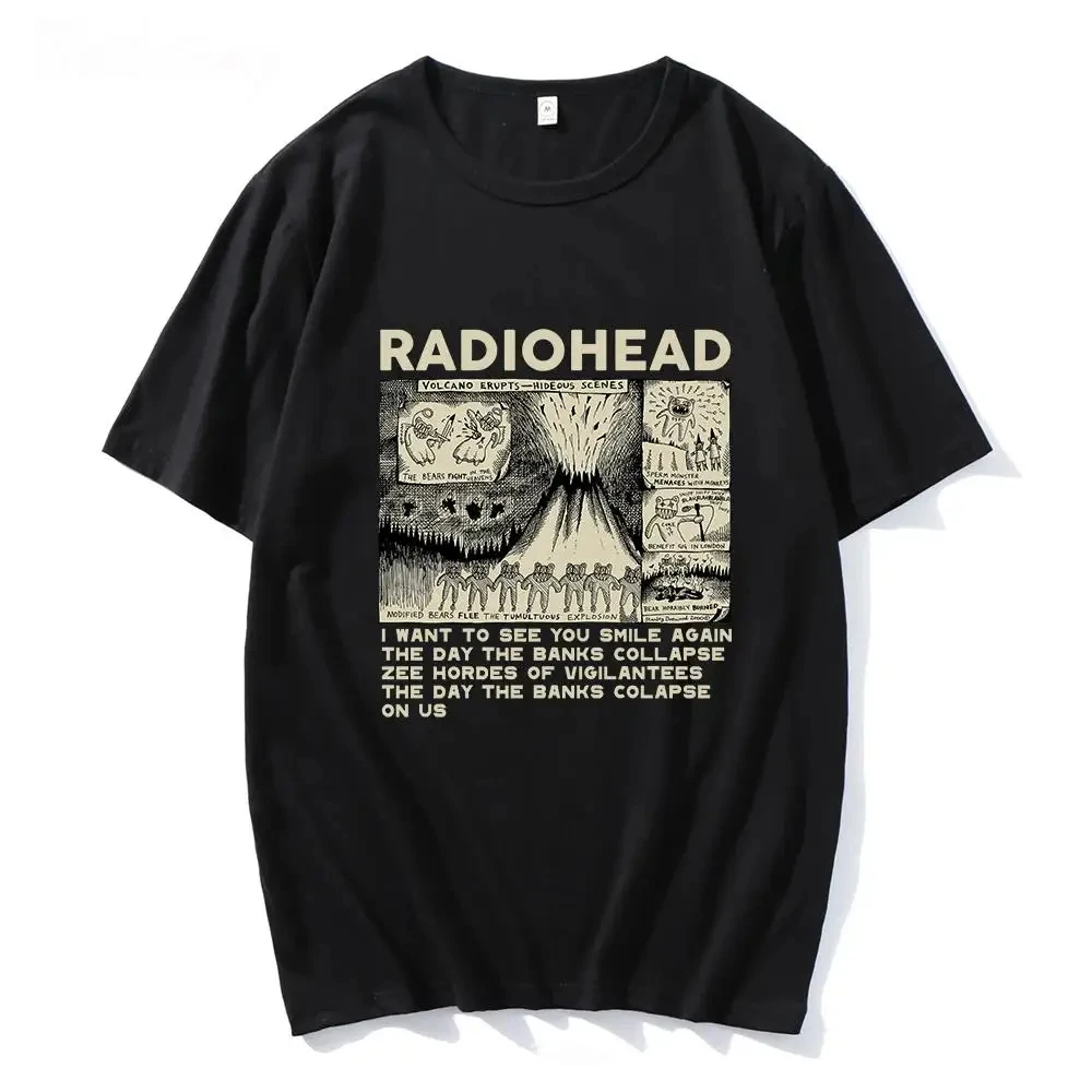 Radiohead Graphic Men Print T-Shirt Hip Hop Rock Band T Shirt Fashion Casual Crew Neck Short Sleeve Plus Size T Shirt Unisex Tee