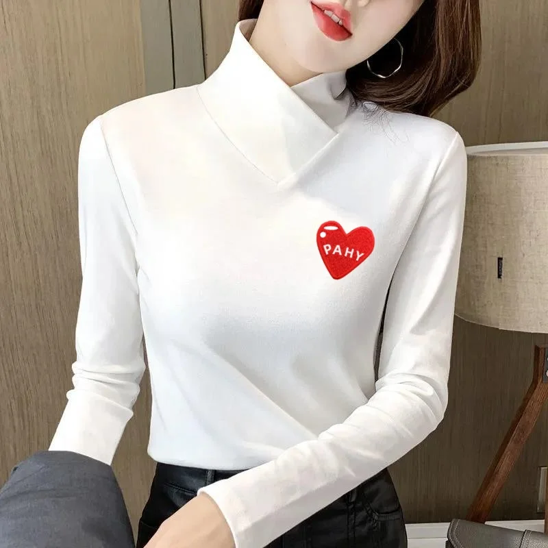 women's clothing 2024autumn and winter new double-sided German velvet thermal shirt long-sleeved solid color top bottoming shirt