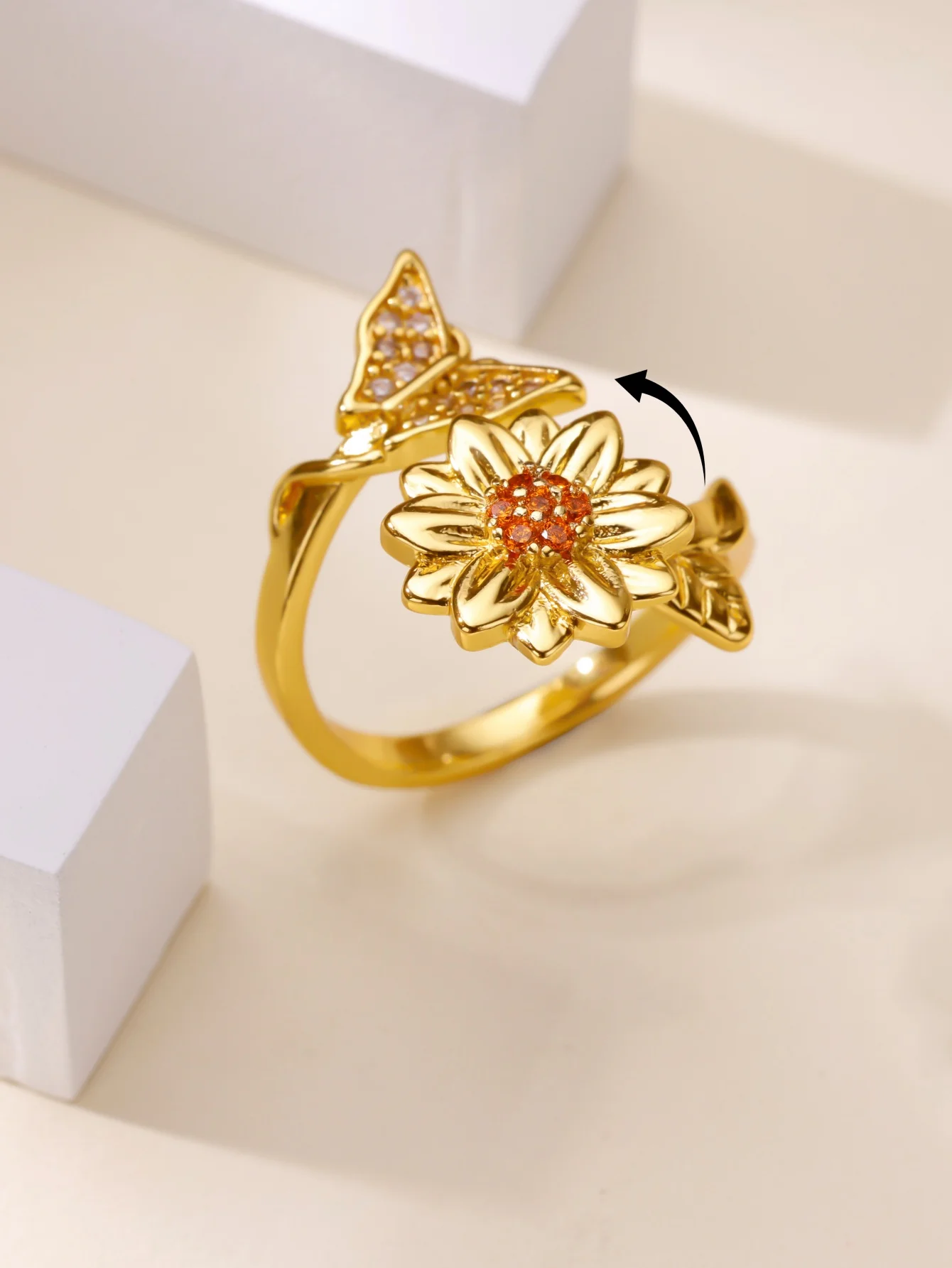 Women\'s Spinner Ring Luxury Four Clover Flower Rings For Man Gold Color Anti-stress Anxiety Fidget Ring Stainless Steel Jewelry