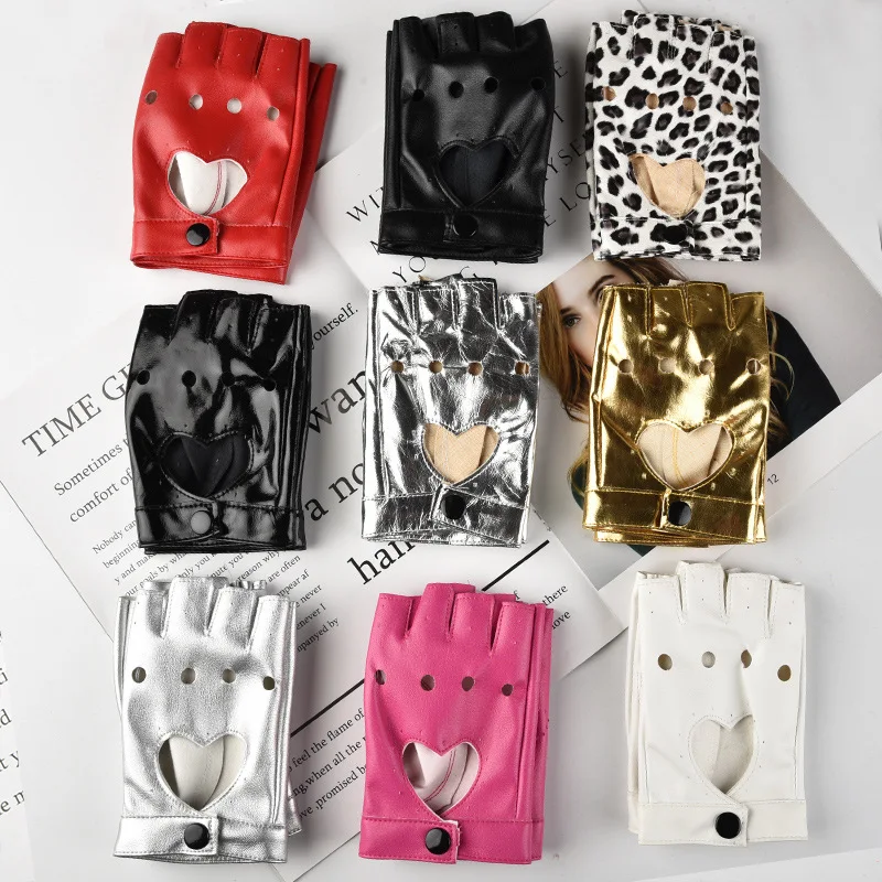 13 Color Women Stage Performance Nightclub Punk Leather Half Finger Gloves Pole Dance Personality Hip Hop Queen Leopard Print