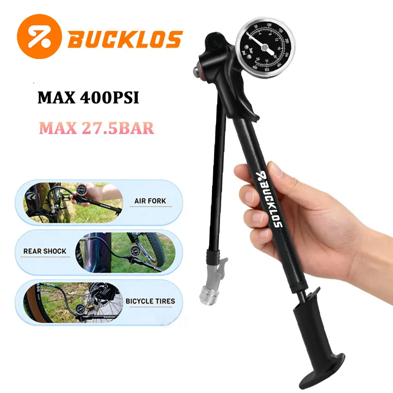 BUCKLOS High-Pressure 400Psi Bicycle Air Pump with Gauge for Fork & Rear Suspension Shock Absorber Mountain Bike