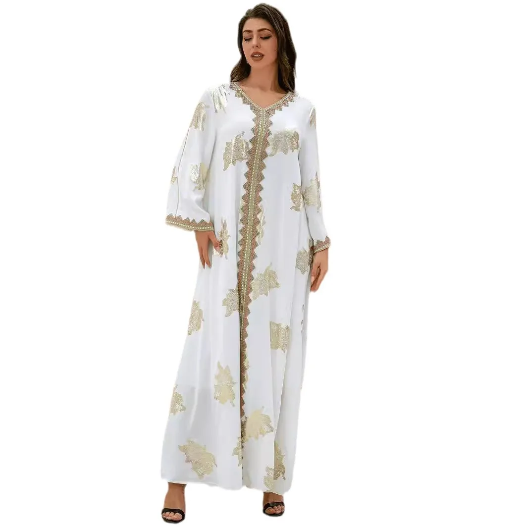 

Middle East Europe and America Muslim Women's Evening Dress Flower Bronzing Abaiya Robe