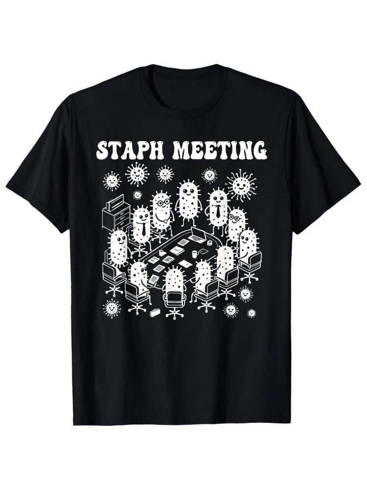 Funny Microbiology Staph Meeting Lab Science with Staph Bacteria&Microbiologist Design-100% cotton printed men's T-shirt.
