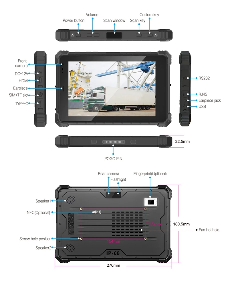 CENAVA W10Y 10 Inch 1920*1200 700Nits I5 5550Mah Camera 5Mp+12Mp 5G Lte Ordinary Industrial Fingerprint Rugged Win Tablet view 6