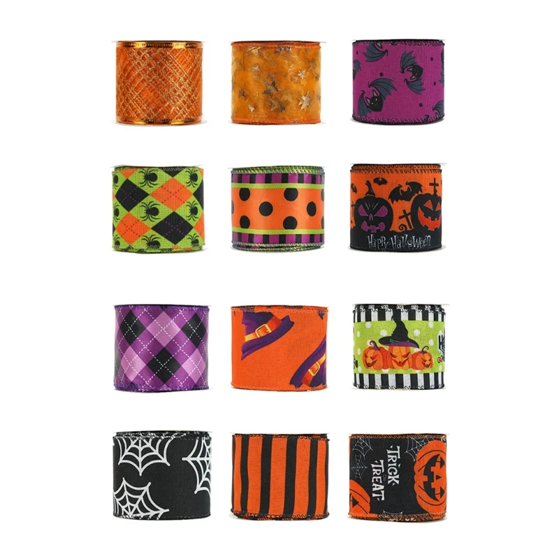 Pumpkins Ribbon Grosgrain Ribbon Craft Ribbon for Halloween Holiday Gift Halloween Grosgrain Ribbon Set Festival DIY