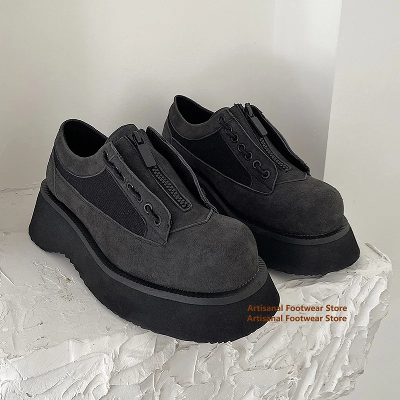 

Zipper Thick-Soled Derby Shoes British Style Height Increasing Men's Shoes Retro Sports Shoes Trendy Luxury Designer Men's Shoes