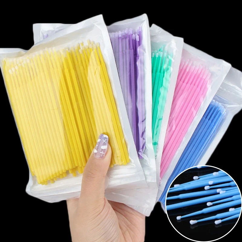 100pcs Fibre Eyeliner Pencil Brush Cotton Swab Lipstick Eyebrow Applicators Disposable Beauty Micro Brushes Beauty Makeup Tools