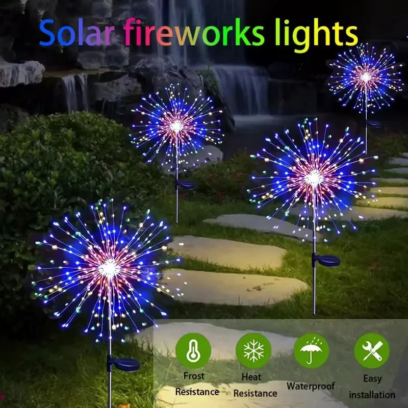 

1PC Solar Firework Lights 90/150 LED Waterproof Outdoor Garden Lawn Lantern,8 Modes Fairy String Lamp for Wedding Festival Decor