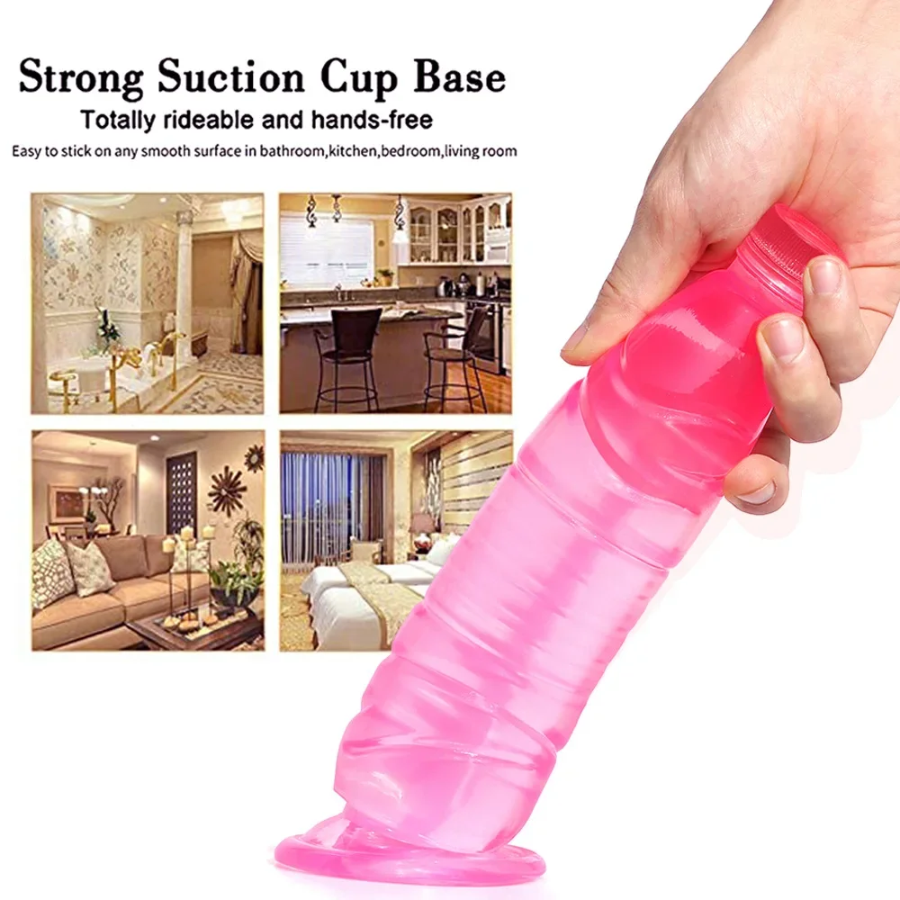 Crystal Water Bottle Dildo Anal Transparent Huge Dildo with Suction Cup Fake Penis Soft Women Masturbator Sex Toy for Adults 18+