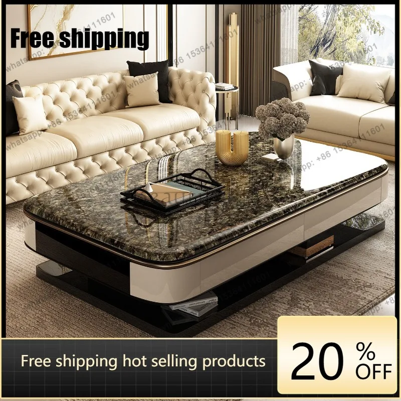 YJ modern minimalist 50cm heightened coffee table premium sense 2026 new microcrystalline stone double-layer large coffee table