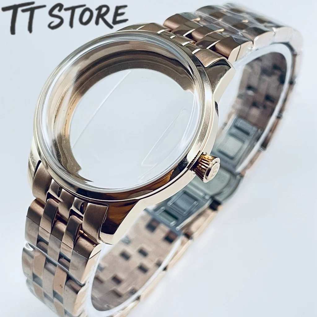 33mm Rose Gold Watch Case Compatible with NH35 NH36 NH34 NH38 NH70 NH72 Arched Glass Sterile Cocktail Style