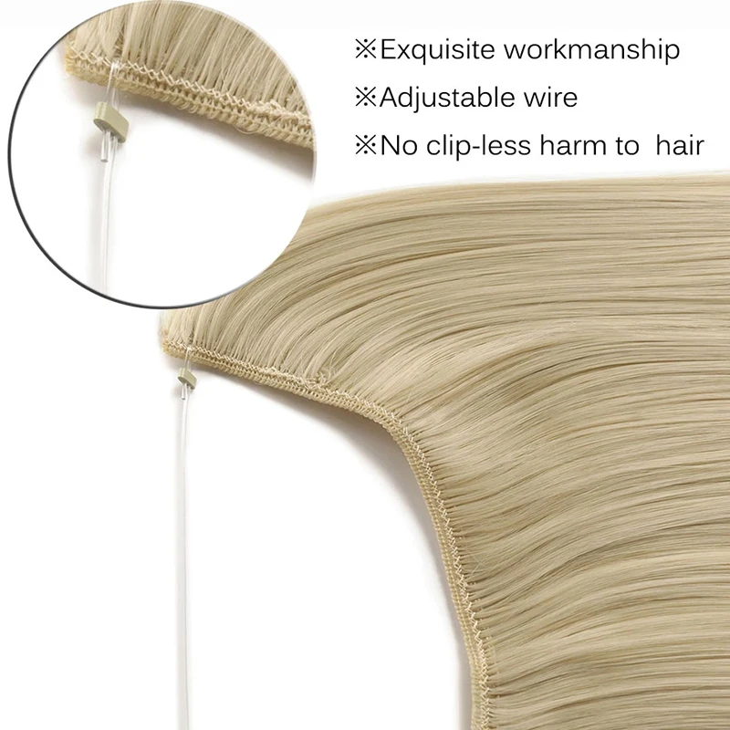Synthetic Long Gray Blonde Hair Hairpieces Extension Fish Line Invisible Wavy Halo Hair Extensions for Women - view 3