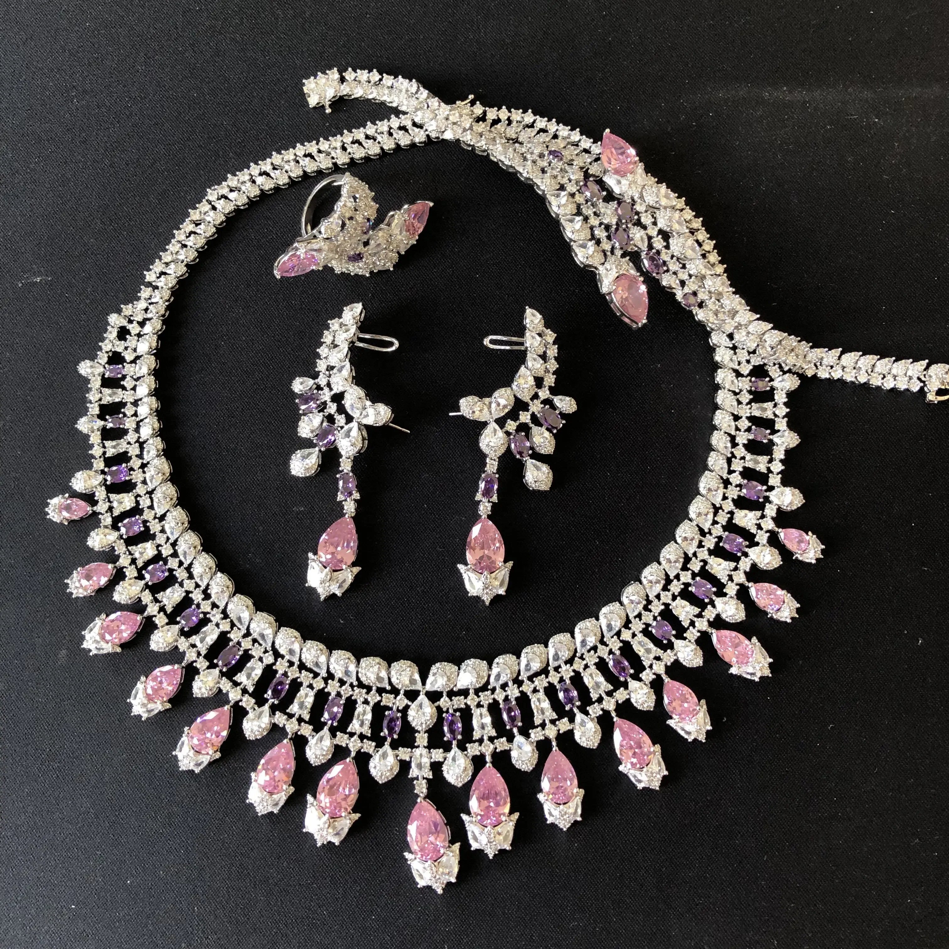 Soramoore Charm Shiny Waterdrop 4PCS Necklace Bangle Earrings Ring Clear CZ For Noble Women Bridal Wedding Party High Quality