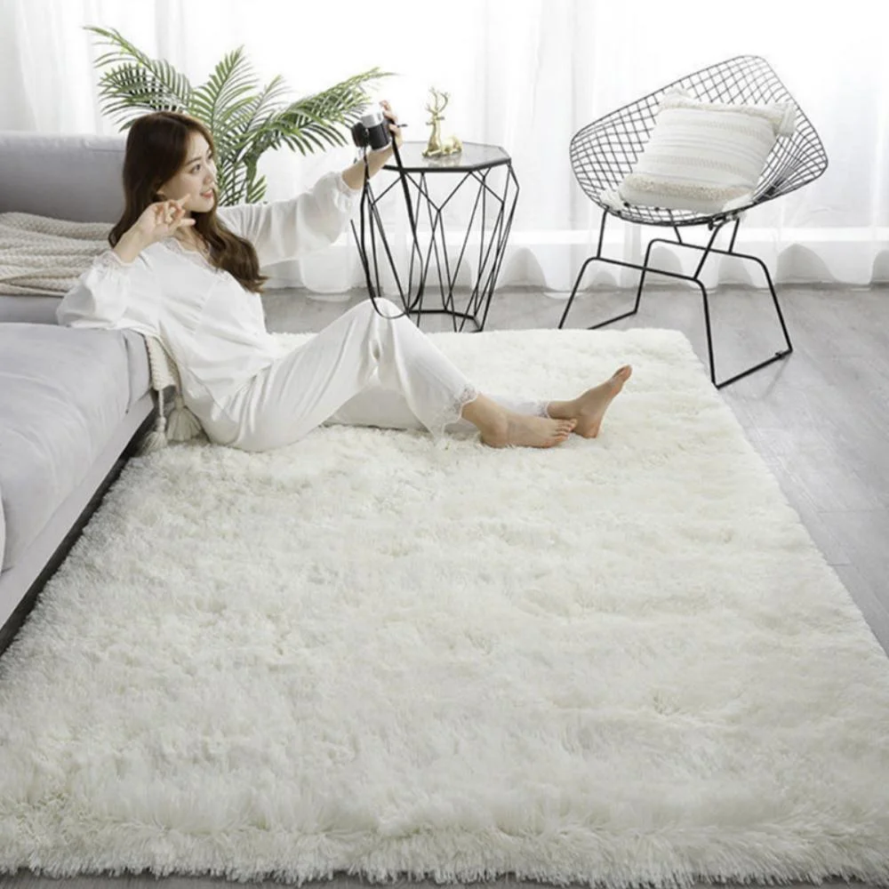 VIKAMA Nordic Ins Home Living Room Plush Solid Color Carpet, Long Hair Gradient Tie Dyeing Carpet, Bedroom Silk Wool Carpet