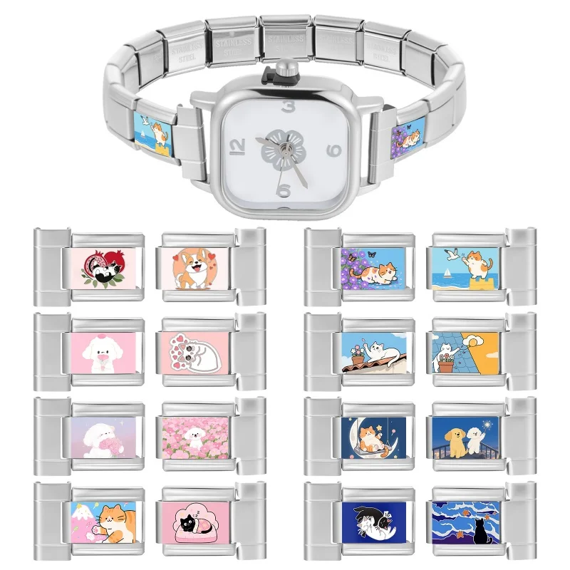 موصل ساعة الموضة الفولاذ المقاوم للصدأ صالح 9 مللي متر وصلات سحرية إيطالية المرأة ساعة مربعة رأس رابط سوار لتقوم بها بنفسك مجوهرات هدية