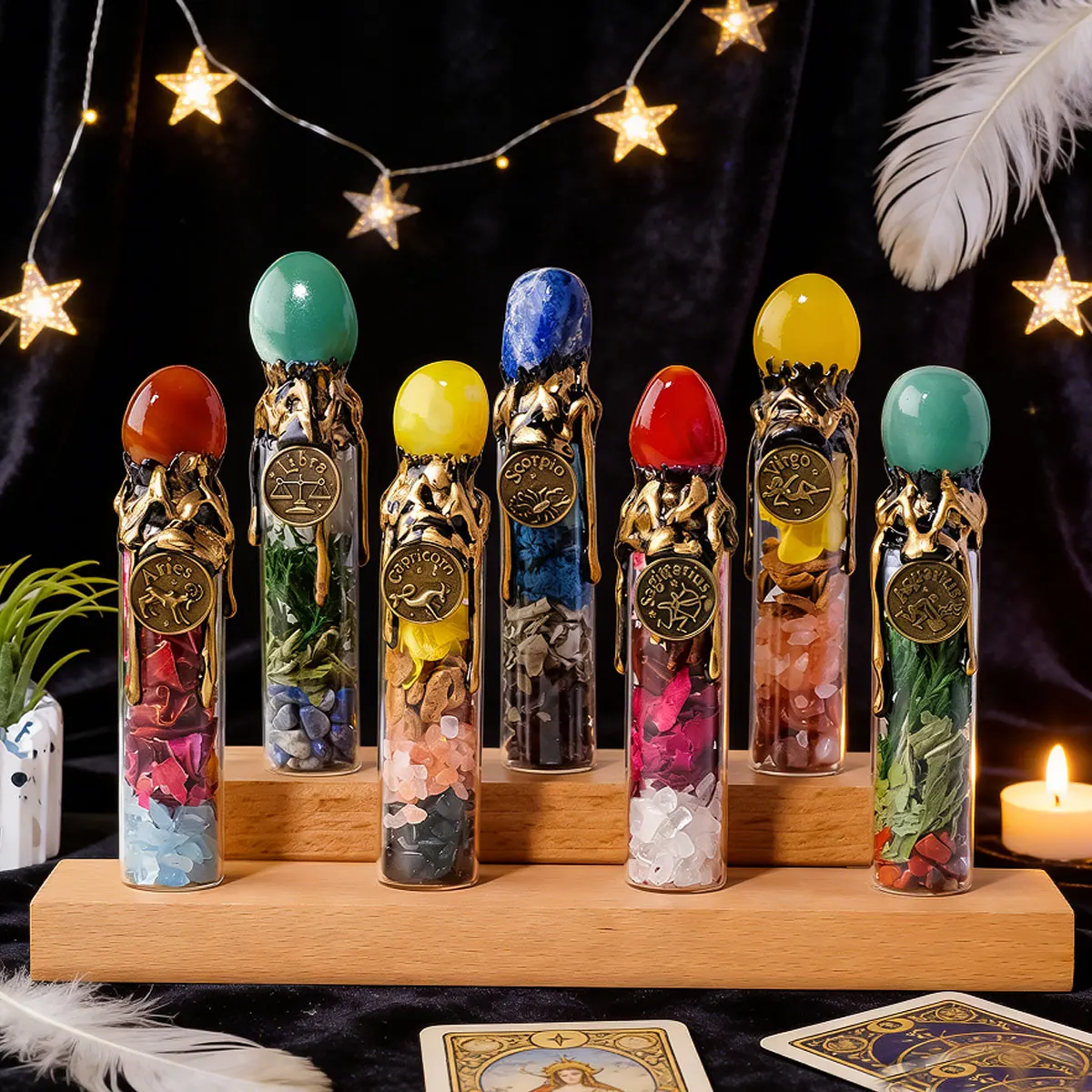 1PC Natural Crystal Zodiac Wishing Bottle, Magic Energy Healing Stone Drifting Bottle with Raw Stones, Spiritual Divination Reik view 2