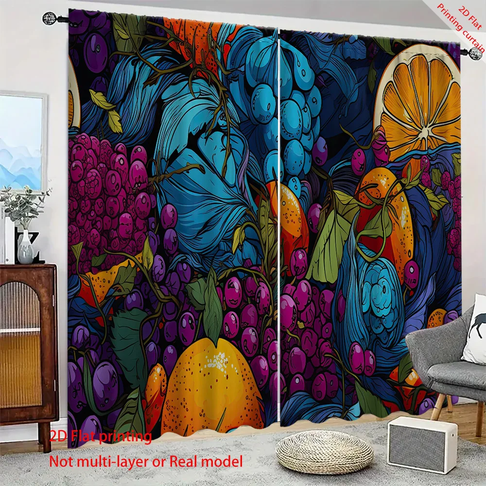 

Fruit and plant printed curtains, suitable for kitchen, living room, bedroom, office, home decoration blackout curtains