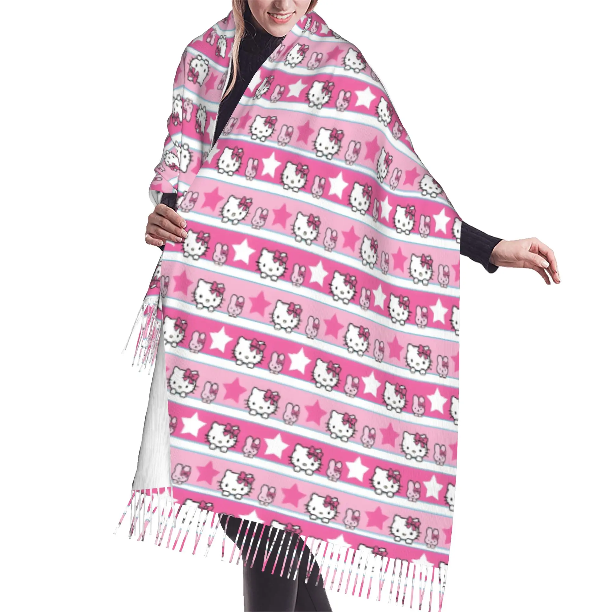 Custom Printed Kitten Cat Cartoon Scarf  Men Women Winter Fall Warm Scarves Anime Shawl Wrap