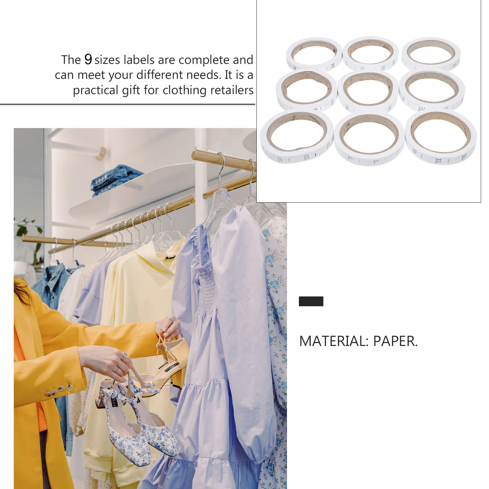 

8 Rolls Garment Size Tags Simple Application Classification Function for Shirts Blouses Dresses Clothing Retailers Universal