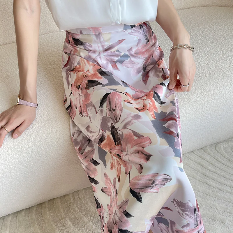 Damen Satin Rock Frauen Hohe Taille Lange Röcke Für Frauen Frühling Sommer Tie Dye Midi Rock Büro Dame Elegante frauen Röcke ﻿